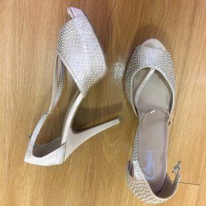 Champagne Rhinestone Peep Toe 5" High Heels